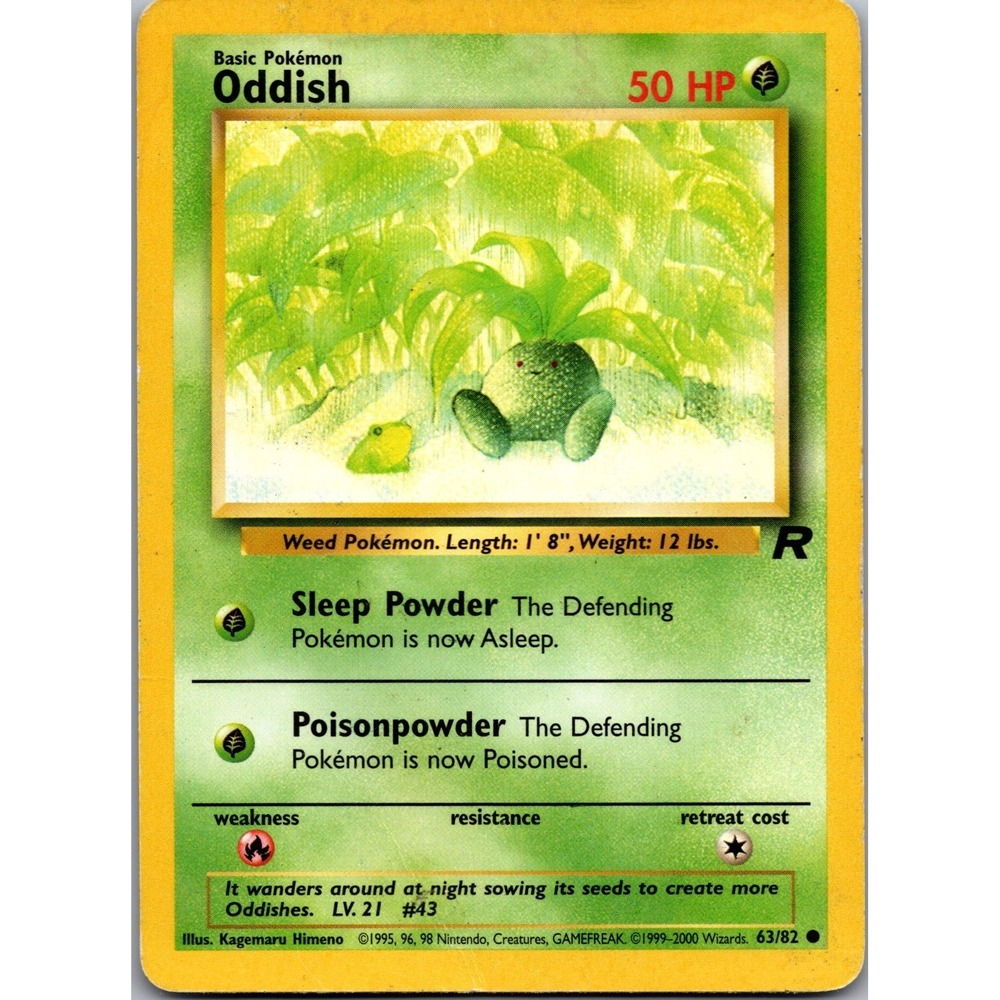 Pokemon Oddish 63/82 Team Rocket Common Unlimited 2000 WOTC Card LP